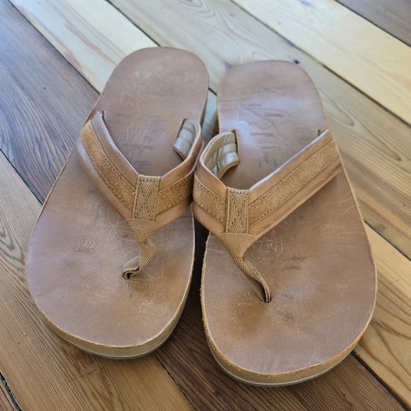 Sanuk Tow’d Up Airstream Brown Leather Flip-Flops - Picture 3 of 7